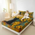 thumbnail image 4 of Manfei Kawaii Pet Kitten Queen Sheet Sets,Rustic Flower Sunflower Flat Sheet,Retro Oil Painting Queen Fitted Sheet For Girls Teens,Luxury Bedroom Decor,4pcs, 4 of 7