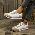 thumbnail image 3 of Rokment White Running Walking Shoes for Women 2026 Spring Fall Comfortable Leather Suede Patchwork Zip up Memory Foam Skate Fashion Sneakers Casual Tennis Flat Khaki Size 8, 3 of 6
