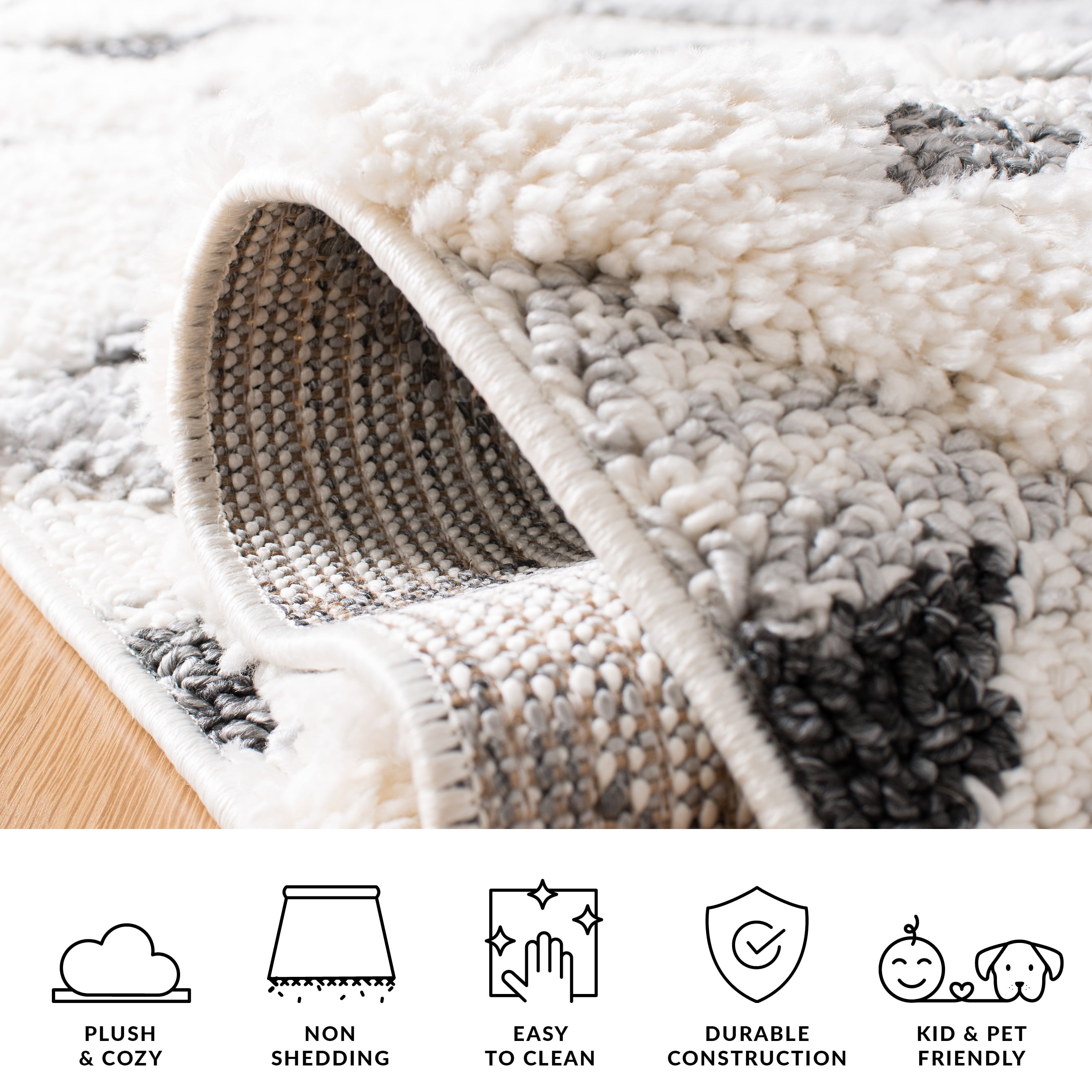 Safavieh Moroccan Tassel Larry Geometric Shag Area Rug, Ivory/Gray, 6' x 8' Oval