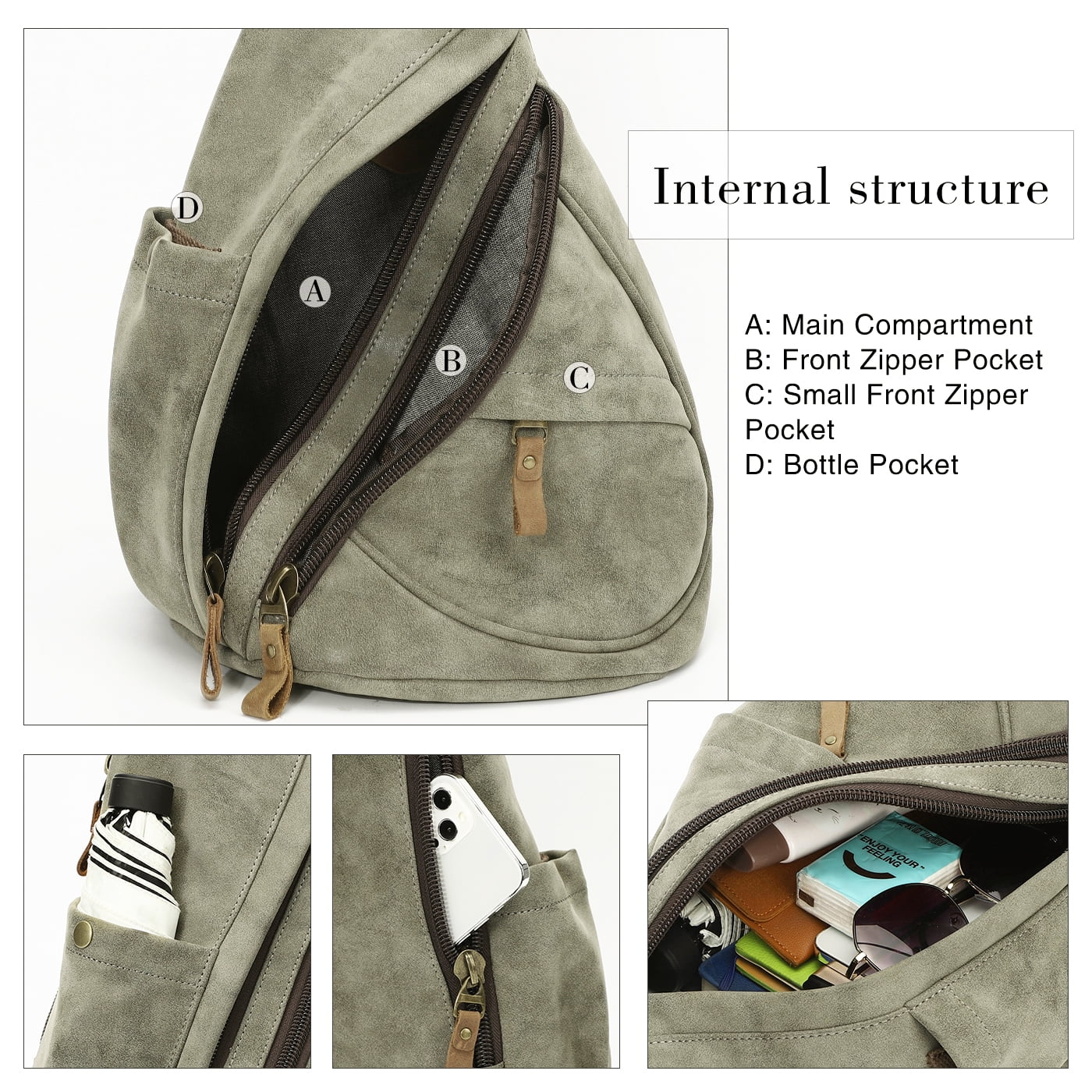 KL928 PU Leather Crossbody Backpack Sling Bag Shoulder Casual Daypack Rucksack for Men Women