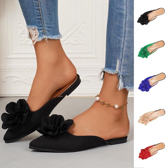 Bxsruta Women's Floral Embellished Round Toe Mules with Cushioned Insole for Casual Everyday Slip-On Comfort