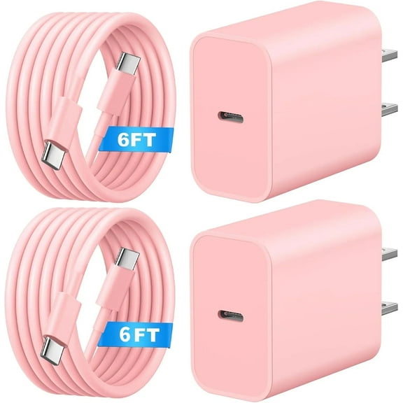 for iPhone 17 16 15 Charger,2 Pack USB C Charger Block Type C Chargers 6FT Cord Wall Chargers Compatible with iPhone Air/17/17 Pro/17 Pro Max/16/16 Plus/16 Pro/16 Pro Max/15 Pro Max/Min,Pink