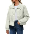 thumbnail image 7 of Stamzod Jackets for Women Casual Long Sleeve Light Weight Jackets Womens Fall Fashion Ruched Cropped Jacket Coats Beige L, 7 of 7