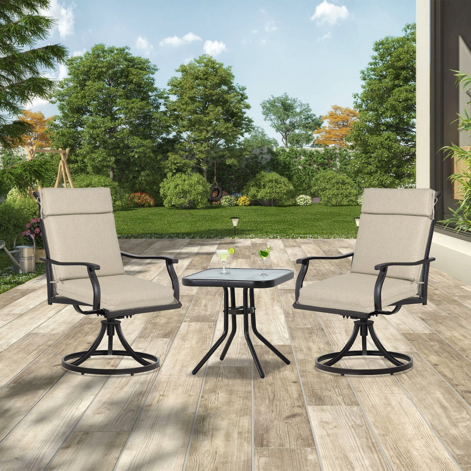 Aoodor High-Back Outdoor Dining Chair Cushion Set, Fade-Resistant Polyester Fabric, Water-Repellent TPU Coating, 37x20x2.8 Inches (Set of 2)