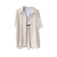 thumbnail image 3 of Hrsba Solid Color 2 Piece Set for Women Short Sleeve Top and Linen Like Shorts Fashion Casual Summer Outfits, 3 of 5