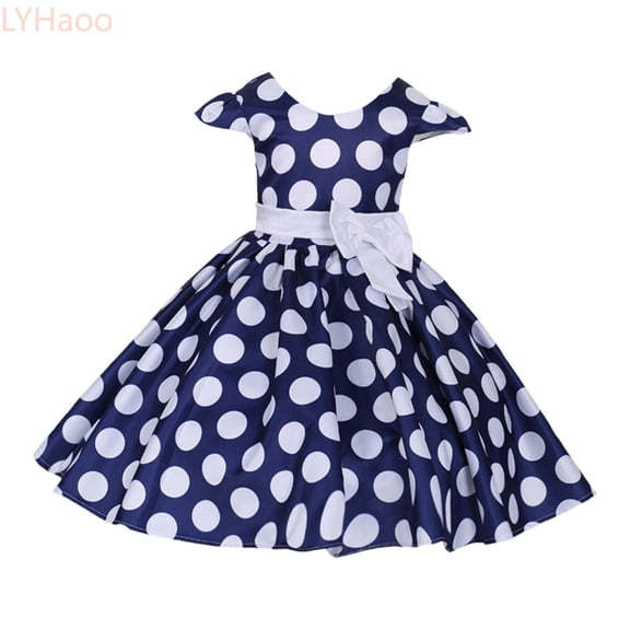 LYHaoo Girls White Polka Dot Tutu Dress Elegant Bow Belt Performance Gown For,Little Girls Dresses Sizes 4-5 Years Blue