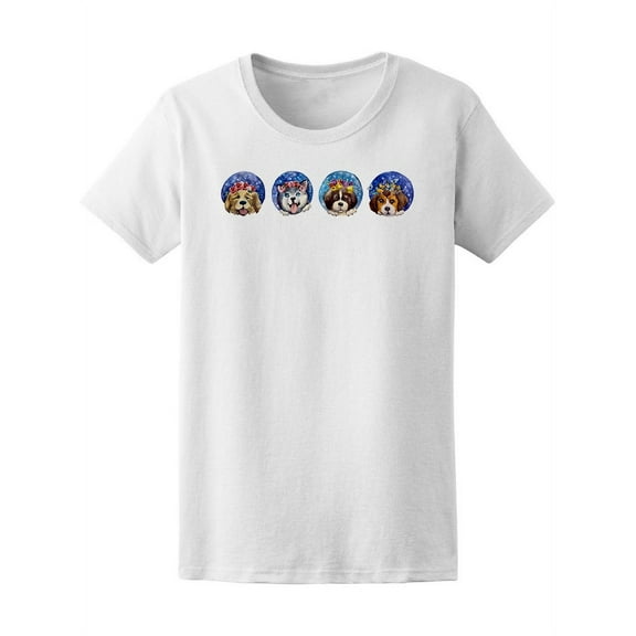 Set Of Puppies With Flowers Tee Women's -Image by Shutterstock