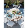 thumbnail image 6 of Spring Floral Vintage Round Fitted Tablecloth with Elastic Edge, Waterproof Table Cloth Table Cover for 55"-60" Tables, Retro Teal Tulips Botanical Summer Tablecloths for Dining Picnic Indoor Outdoor, 6 of 9