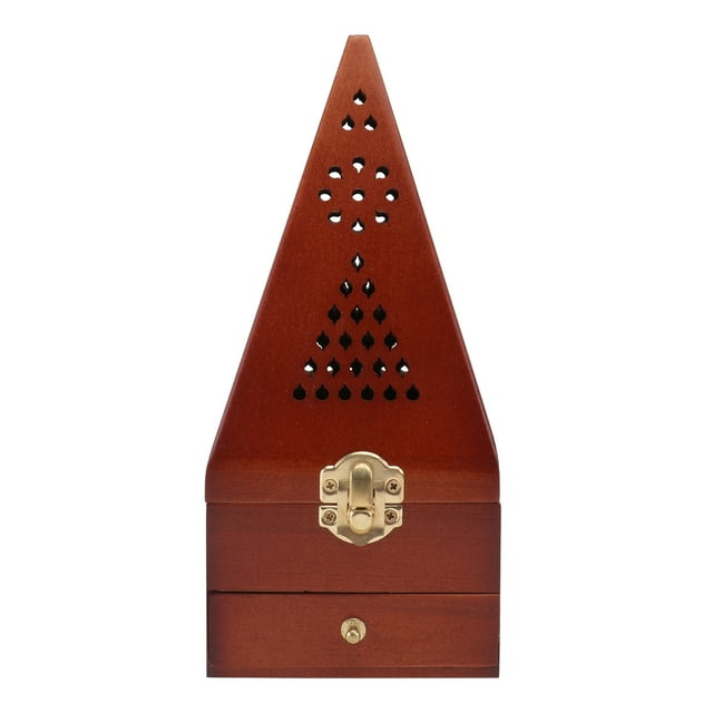 MasteelfCA 1Pc Simulated Pyramid Incense Burner Wooden Retro Censer Home Decor Dark Red