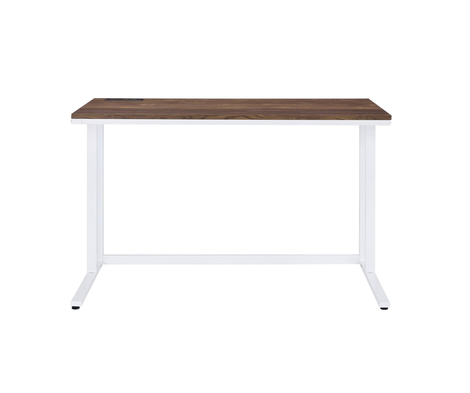 Modern Writing Desk with USB Charging Port, Walnut & White Minimalist Computer Desk, Rectangular Home Office Desk with Open Metal Base, Compact Study Table for Bedroom & Office