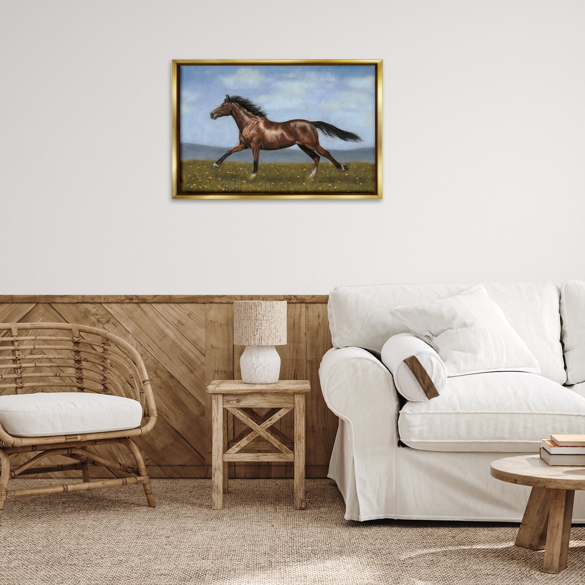 Stupell Industries Brown Running Mare Animals & Insects Painting Gold Floater Framed Canvas Art Print Wall Art, 31 x 21