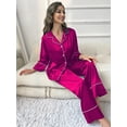 thumbnail image 6 of WEHUSE Women's Classic Button Down Long Satin Silk Pajama Set, 6 of 7