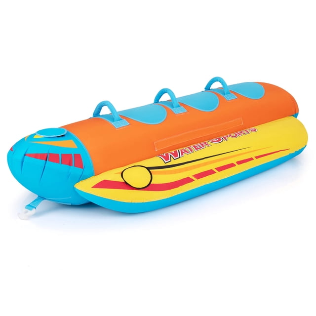 Costway Tubo Remolcable, Bote Tipo Banana Inflable Para 1-3 Pasajeros Con Cubierta De Nailon Completa, Almohadillas De EVA, Recreativo Acuático Para Jóvenes Y Adultos, Capacidad De Peso De 231 Kg