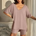 thumbnail image 1 of GreatBaby Clearance Ladies' Spring And Summer Solid Color Five Quarter V Neck Spring And Summer Breathable Sleeved Shorts Casual Home Lounge Wear, 1 of 6