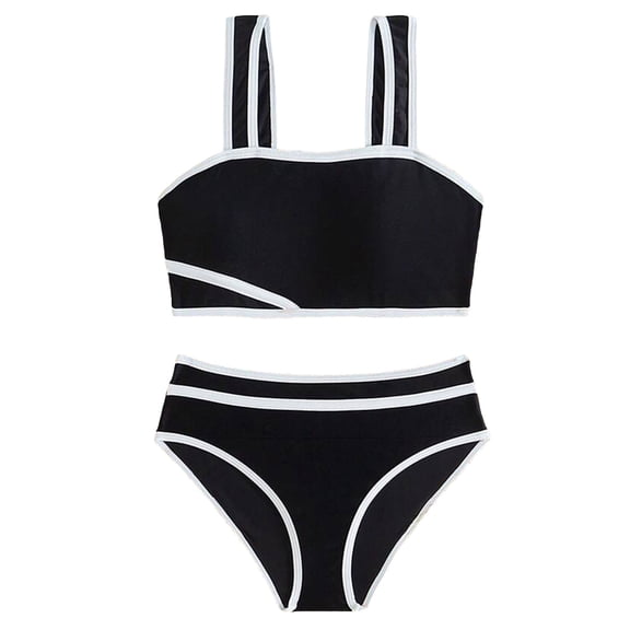 WUANDIXFA 2 Piece Swimsuit for Teens Girls Bikini Set Tween Girl Swimsuit Two Piece High Waist Bathing Suit 11-12 Years,Black