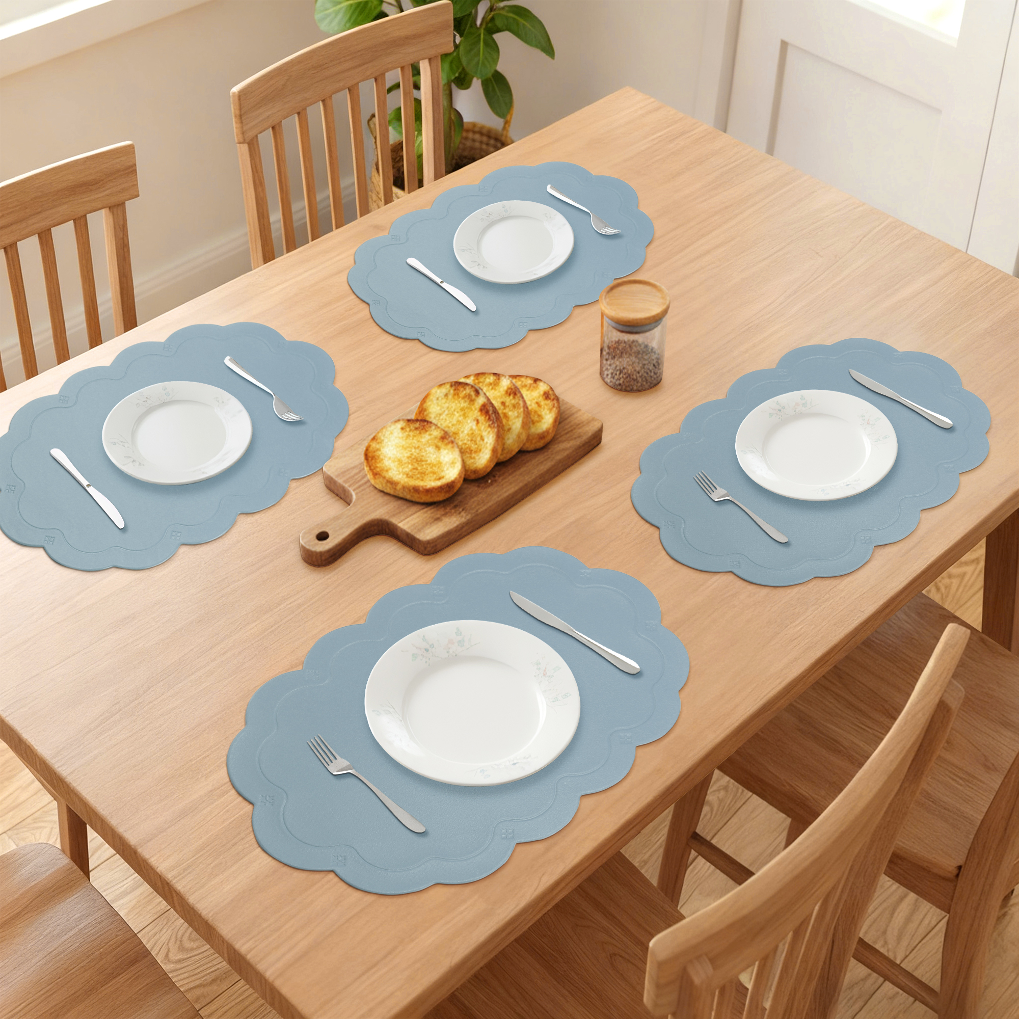 Unique Bargains Set of 6 Leather Waterproof Placemats for Kitchen Dining Table Blue