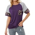 thumbnail image 3 of Women Stripes Leopard Printed Pocket Short Sleeve Top, 3 of 8