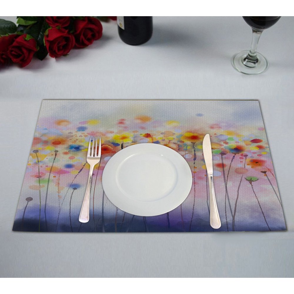 GCKG Watercolor Flower Placemat, Flowers in Soft Colors and Floral