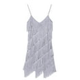 thumbnail image 4 of Raenseen Women's Sequins Tassel Dance Costume Samba Rumba Tango Dance Dress 1920s Flapper Cocktail Silver-gray One_Size, 4 of 8