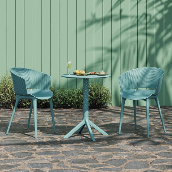 Christopher Knight Home 3-Piece Outdoor Bistro Set, Plastic Table and Round Back Chairs, Sky Blue