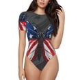 thumbnail image 2 of Fotbe Butterfly With USA Flag Women's Crew Neck Short Sleeves Bodysuit Tops Round Neck Slim Sleeveless Soft Comfortable Basic-XX-Large, 2 of 7