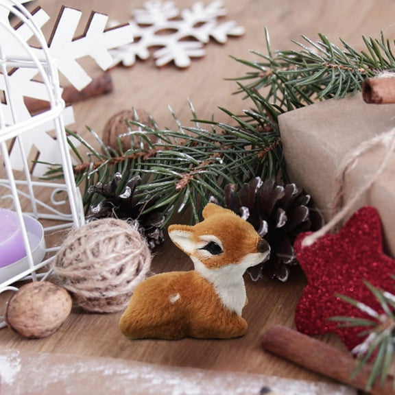Mouliraty Reindeer Christmas Ornaments, Simulation Mini Sika Deer Lying Deer Decoration Simulation Sika Deer Model, Brown