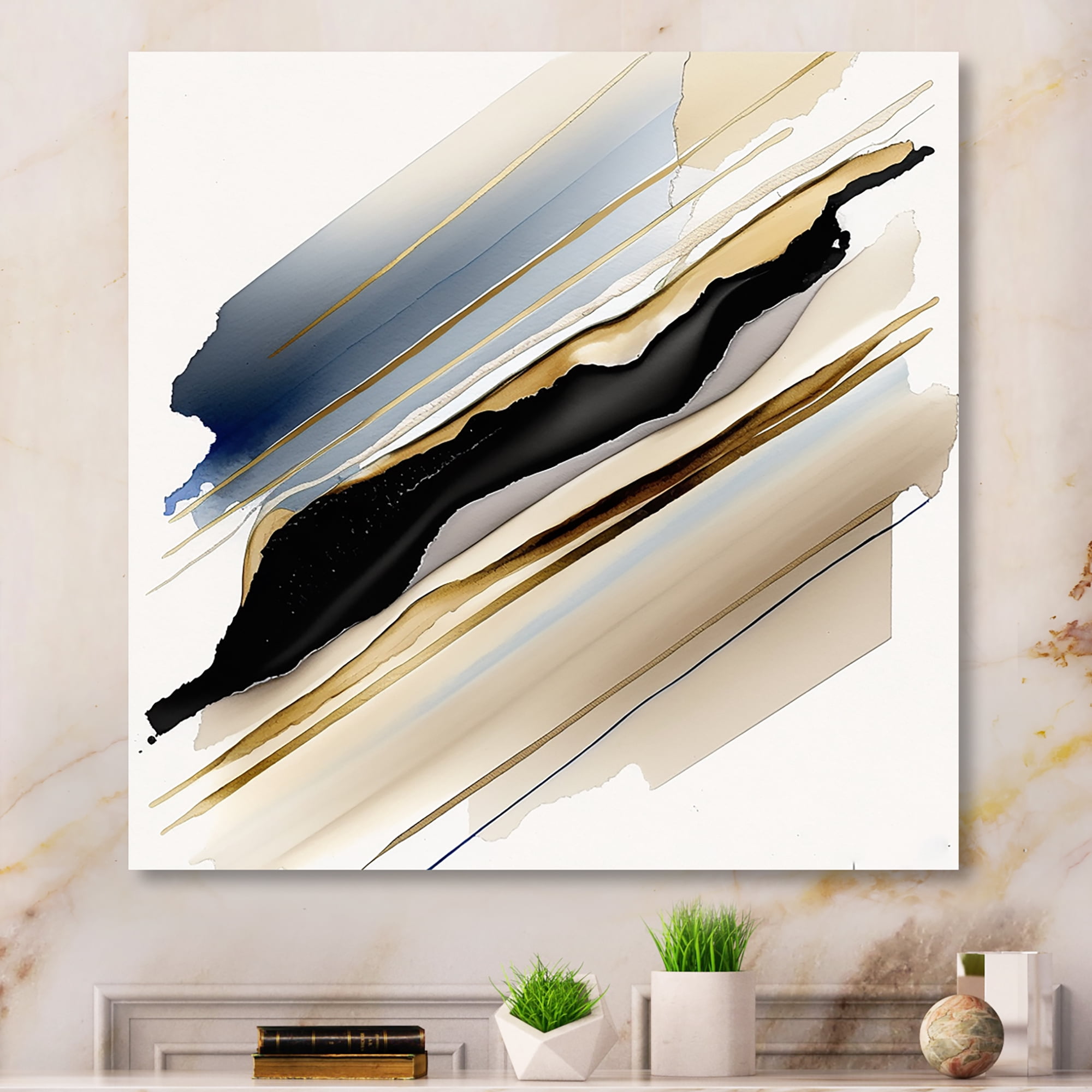 Designart Black And Gold Cubic Expression X Canvas Wall Art