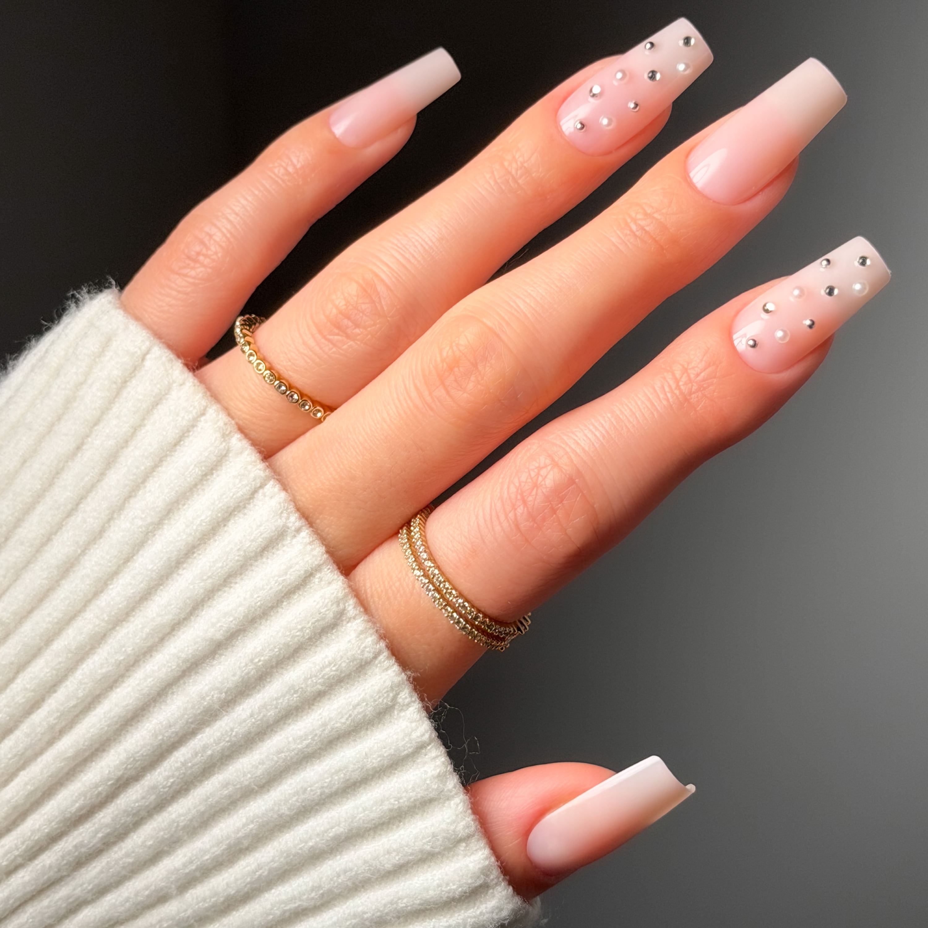 Salon Perfect Artificial Fake Press On Nails, 504 Charmed Nude, Long Square, File, Glue and Prep Pad Included, 30 Nails