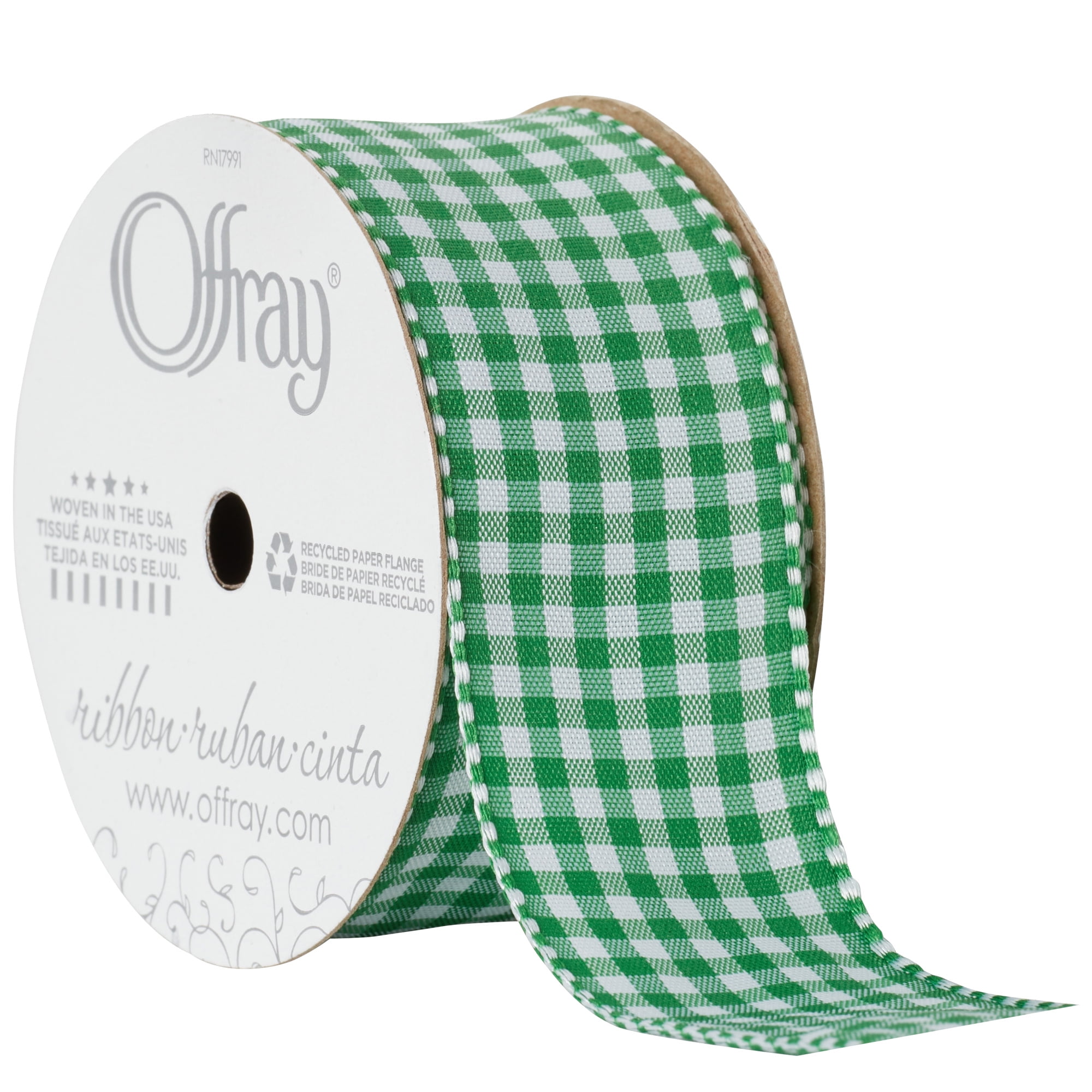 Offray Ribbon, Emerald Green 1 1/2 inch Gingham Check Woven Ribbon for Crafts, Gifting, and Wedding, 9 feet, 1 Each