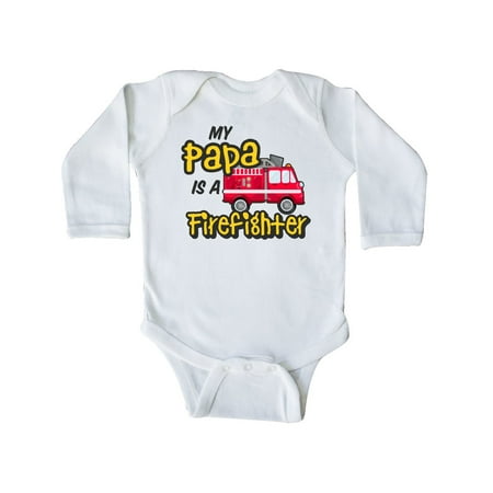 

Inktastic My Papa is a Firefighter with Fire Truck Gift Baby Boy or Baby Girl Long Sleeve Bodysuit