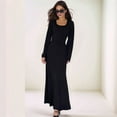 thumbnail image 4 of Vestido de Punto Acanalado para Mujer, Acampanada, Ajustado, Holgado e Informal. Negro S, 4 of 8