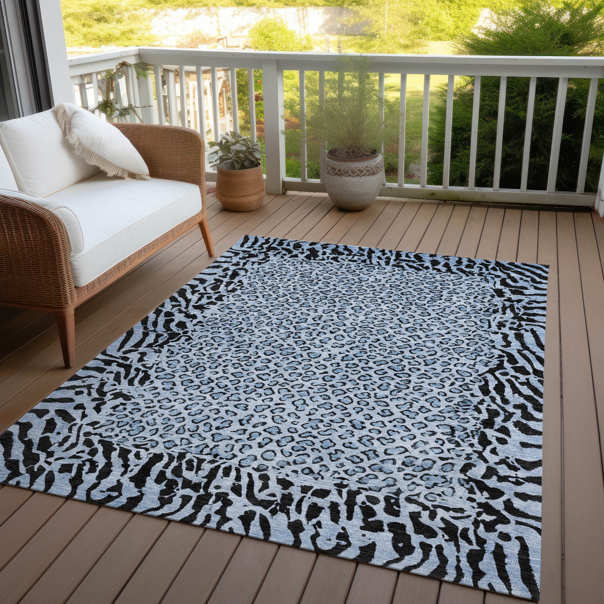 Addison Rugs Chantille Indoor/Outdoor Transitional Animal Skin Blue Washable Rectangle Rug, 3' x 5'
