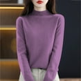 thumbnail image 4 of Wool Sweaters for Women 2024 New Merino Wool Long Sleeve Mock Neck Soft Warm Knit Jumpers Seamless Pullover Sweater Dark Purple M, 4 of 5