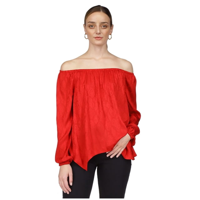 Michael Kors Womens Pullover Off the Shoulder Blouse, red, XS