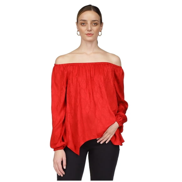 Michael Kors Womens Pullover Off the Shoulder Blouse, red, L