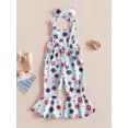 thumbnail image 4 of Wassery Kids Girl Suspenders Jumpsuit Set 6M 12M 18M 24M 3T 4T Toddle Girls Summer Clothes Floral Print Sleeveless Rompers Flare Pants and Stretch Headband, 4 of 8