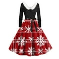 thumbnail image 2 of Christmas Dresses for Women Women's Casual And Fashionable Long Sleeved V-neck Print Matching Zipper Dress with Fur and Christmas Tree for Holiday Party,Vermilion,XL, 2 of 4