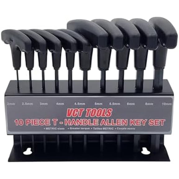 10pc T-Handle Hex Allen Key Wrench Set Metric MM 2, 2.5, 3, 4, 4.5, 5, 5.5, 6, 8,10mm W/Holder