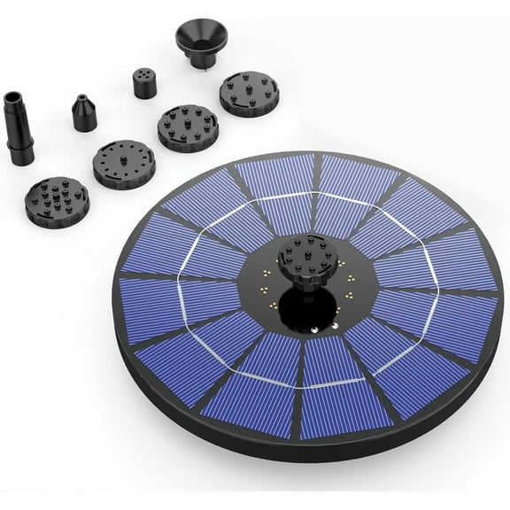 6W Solar Fountain Pump Built-in Battery Solar Bird Bath Fountain with 6 Nozzles Garden and Outdoor