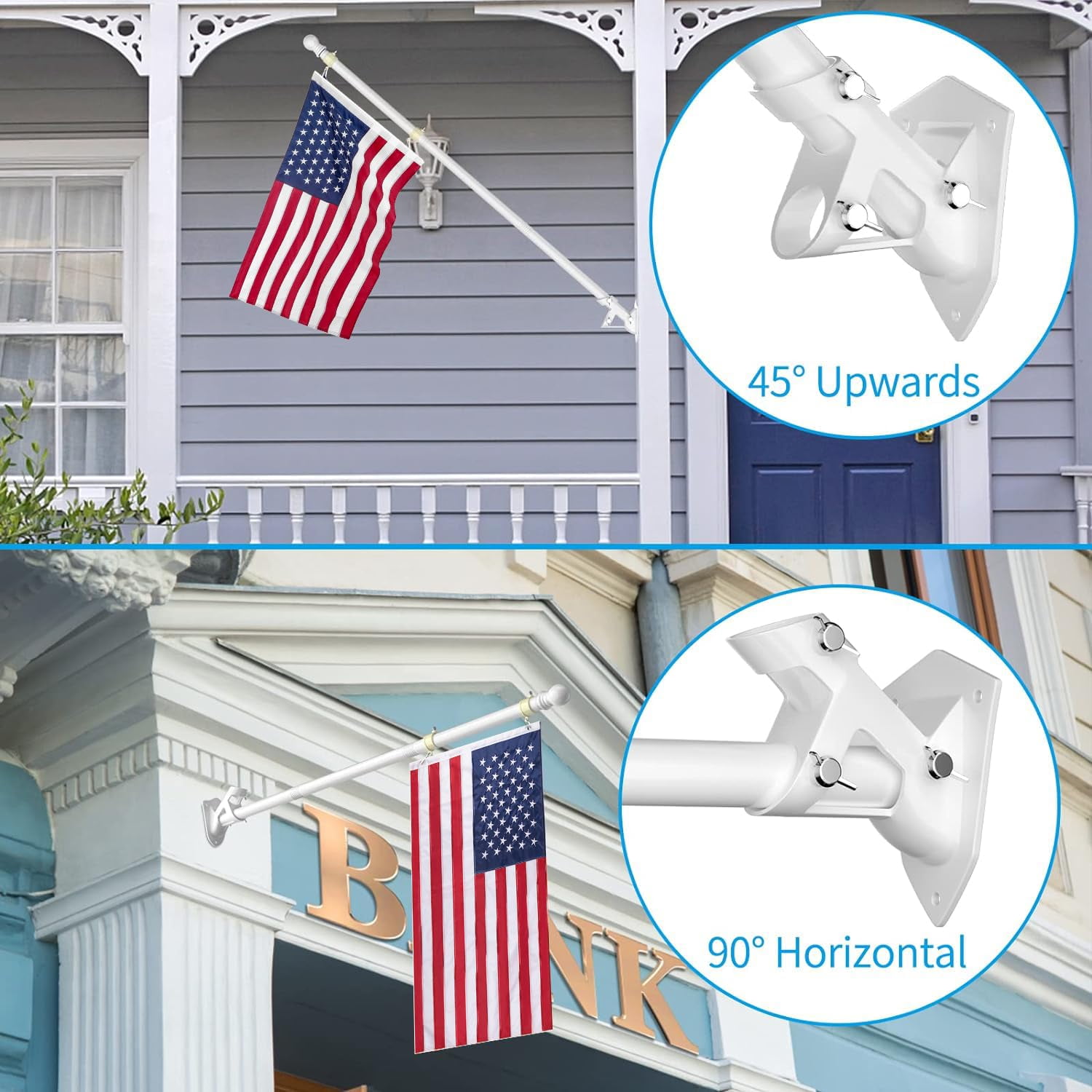 FIASON 1 Pack 5 FT White Stainless Steel Tangle Free Wall-Mounted Flag Pole with Upgraded Bracket, Flag Pole Kit for Outside House, Residential or Commercial for American Flag (Without Flag)