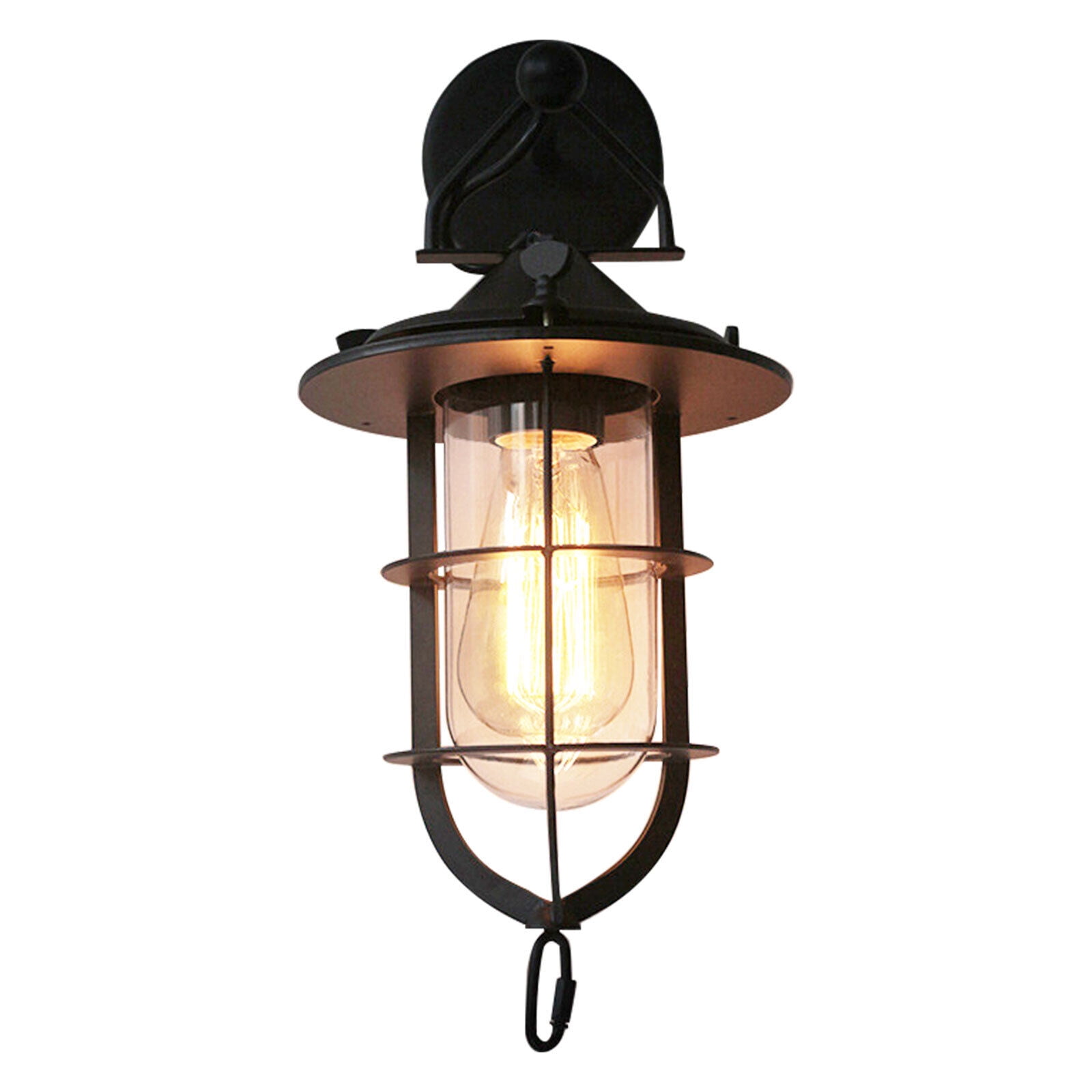 Exterior Wall Light Metal Porch Light Fixtures Outdoor Wall Sconce with Black Finish Glass Shade