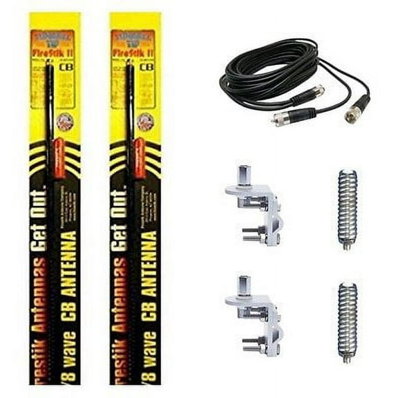 NEW 2 FIRESTIK 2 FS3 B 3FT BLACK CB ANTENNAS, 18FT DUAL COAX, MOUNTS & SPRINGS