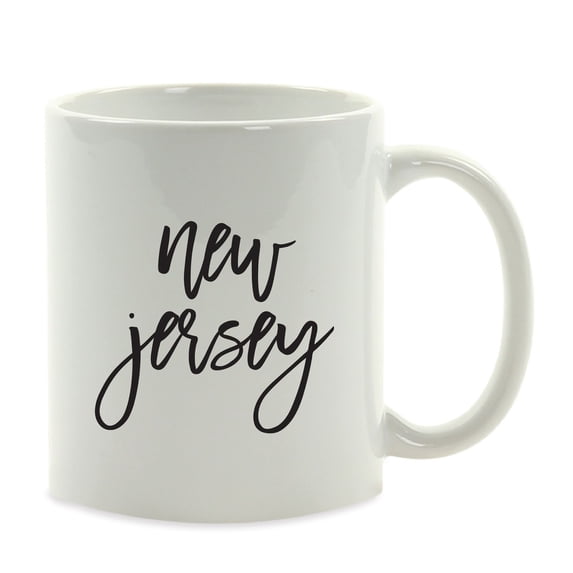 Koyal Wholesale Black Calligraphy New Jersey US State Ceramic Coffee Mug
