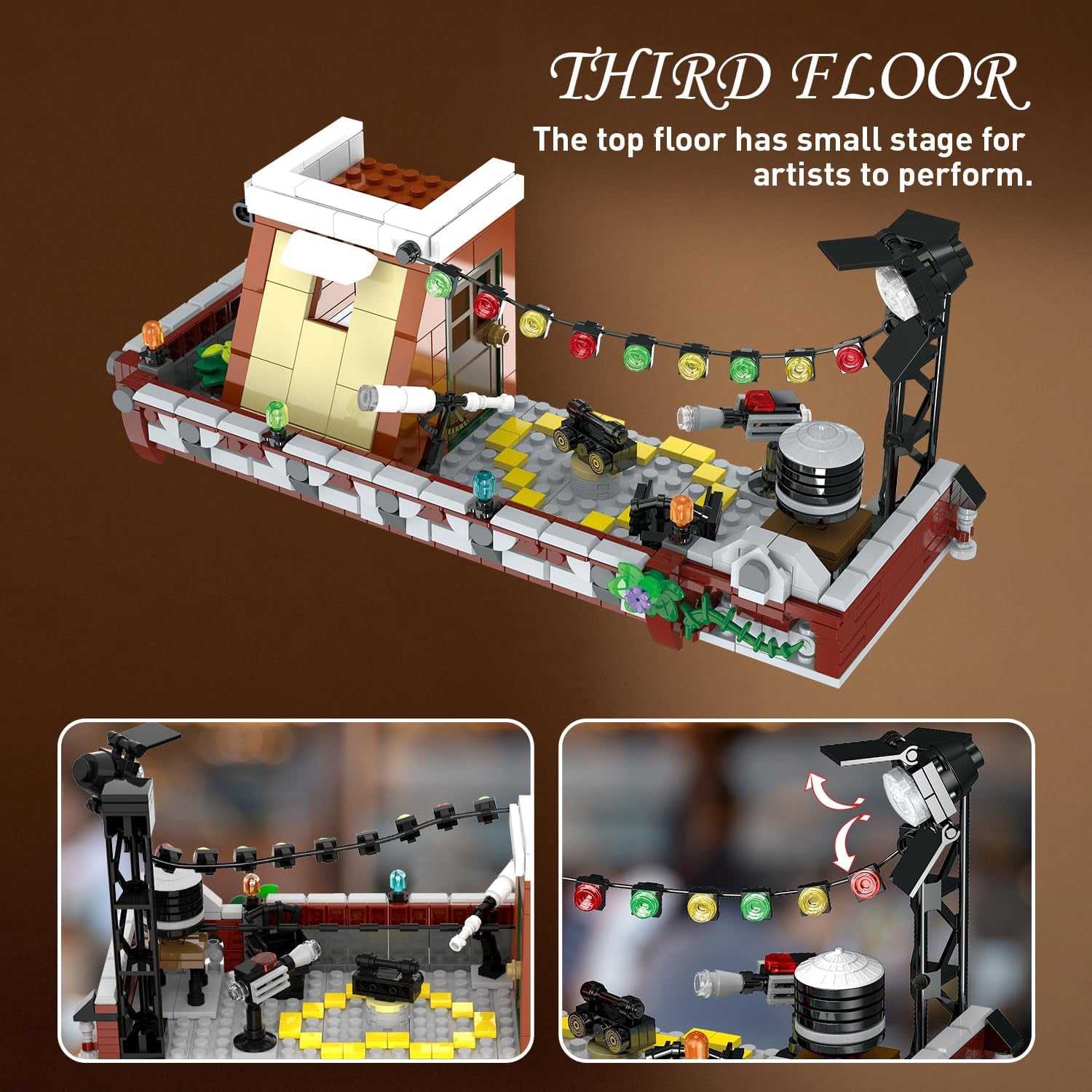TERRAMUS Cafe Shop Building Kit with LED Light, 1589 Piece City Street View Building Blocks Set, Coffee House Construction Toy for Ages 12+