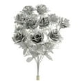 thumbnail image 2 of Admired By Nature 12 Stems Artificial Blooming Veined Satin Rose Flowers Bush, Silver, 2 of 2