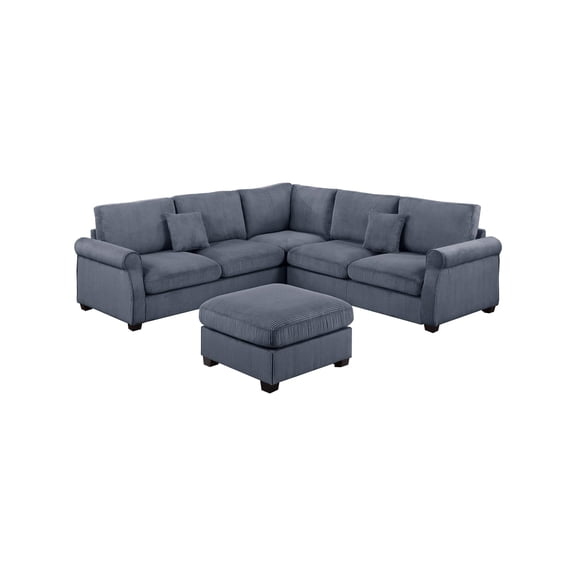 Poundex Foam Upholstered Corduroy 4-Piece Sectional in Dark Gray