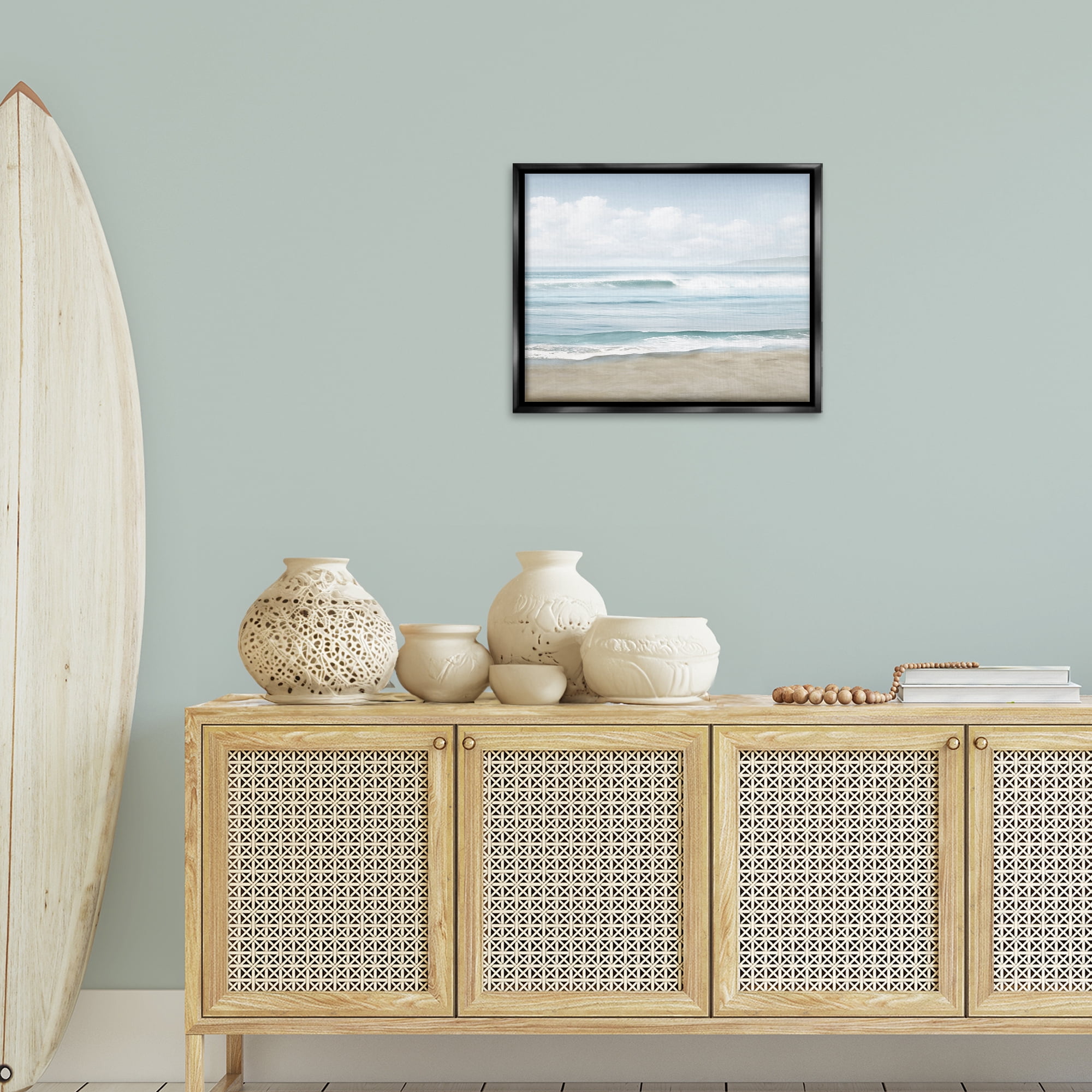 Stupell Industries Soothing Beach Waves Nautical & Beach Painting Black Floater Framed Canvas Art Print Wall Art, 21 x 17