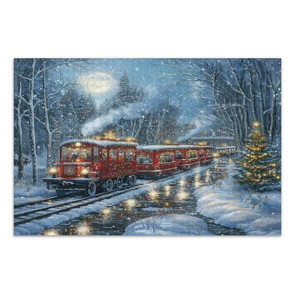 WOBOGO Christmas Train Picture Jigsaw Puzzle Challenge 500 Piece Jigsaw Suitable for Game Night Finished Size 20.5 x 14.9in