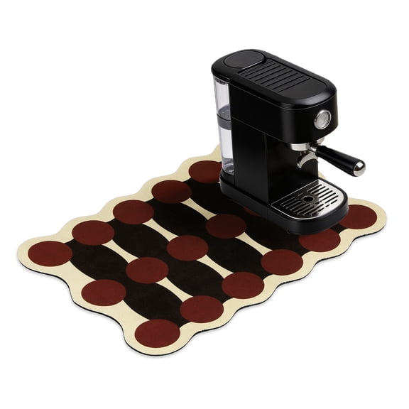 Uxcell Coffee Mat, 23.6x19.7 Inch Super Absorbent Dish Drying Mat Bar Accessories Wavy Spill Rubber Pad for Coffee Station Kitchen Countertop Espresso Machine, Brown Circles