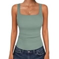 thumbnail image 2 of ANRABESS Women's Square Neck Tank Tops Double Lined Workout Tops for Women Trendy Summer Seamless Slim Fitted Basic Tight T Shirts Light Green XL, 2 of 11
